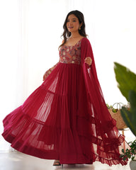 HEAVY PURE SOFT FOX GEORGETTE FABRIC FULLY FLARE ANARKALI,WITH DUPPTA SET,PENT READY TO WEAR