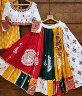 Multi White Lehenga Choli With Mirror Work And Attached Yellow Dupatta
