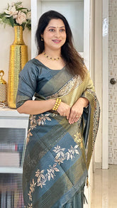 SOFT TUSSAR SILK SAREE WITH BEAUTIFUL PRINT WITH ATTRACTIVE PALLU AND CONTRAST PALLU  WITH TASSAL