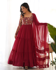 HEAVY PURE SOFT FOX GEORGETTE FABRIC FULLY FLARE ANARKALI,WITH DUPPTA SET,PENT READY TO WEAR