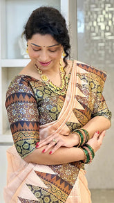 SOFT TUSSAR SILK SAREE WITH BEAUTIFUL PRINT WITH ATTRACTIVE PALLU AND CONTRAST PALLU  WITH TASSAL