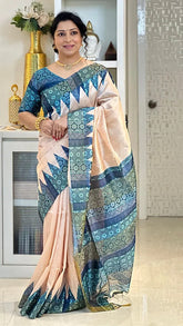 SOFT TUSSAR SILK SAREE WITH BEAUTIFUL PRINT WITH ATTRACTIVE PALLU AND CONTRAST PALLU  WITH TASSAL