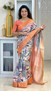 SOFT TUSSAR SILK SAREE WITH BEAUTIFUL PRINT WITH ATTRACTIVE PALLU AND CONTRAST PALLU  WITH TASSAL