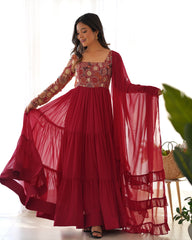 HEAVY PURE SOFT FOX GEORGETTE FABRIC FULLY FLARE ANARKALI,WITH DUPPTA SET,PENT READY TO WEAR