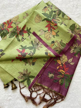 SOFT TUSSAR SILK SAREE WITH BEAUTIFUL PRINT WITH ATTRACTIVE PALLU AND CONTRAST PALLU  WITH TASSAL