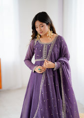 HEAVY PURE CRUNCHY SILK FABRIC ANARKALI GOWN,PENT WITH DUPPTA SET READY TO WEAR