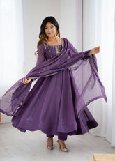 HEAVY PURE CRUNCHY SILK FABRIC ANARKALI GOWN,PENT WITH DUPPTA SET READY TO WEAR