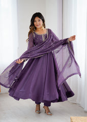 HEAVY PURE CRUNCHY SILK FABRIC ANARKALI GOWN,PENT WITH DUPPTA SET READY TO WEAR