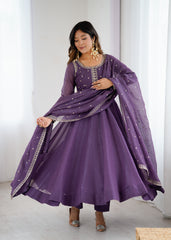 HEAVY PURE CRUNCHY SILK FABRIC ANARKALI GOWN,PENT WITH DUPPTA SET READY TO WEAR