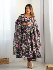 ZIBLON Women's Organza Anarkali Gown Set with Duptta