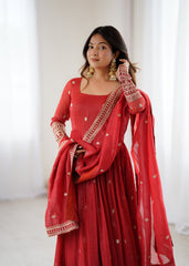 PREMIUM QUALITY PURE CRUNCHY SILK FABRIC FULLY FLAIR GOWN,WITH DUPPTA SET