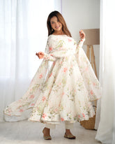 ZIBLON Women's Organza Anarkali Gown Set with Duptta