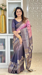 SOFT TUSSAR SILK SAREE WITH BEAUTIFUL PRINT WITH ATTRACTIVE PALLU AND CONTRAST PALLU  WITH TASSAL