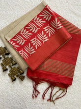 SOFT TUSSAR SILK SAREE WITH BEAUTIFUL PRINT WITH ATTRACTIVE PALLU AND CONTRAST PALLU  WITH TASSAL