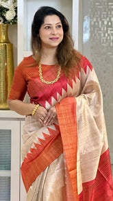 SOFT TUSSAR SILK SAREE WITH BEAUTIFUL PRINT WITH ATTRACTIVE PALLU AND CONTRAST PALLU  WITH TASSAL