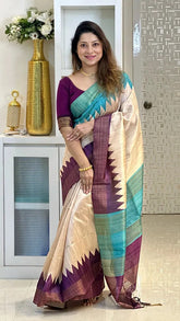 SOFT TUSSAR SILK SAREE WITH BEAUTIFUL PRINT WITH ATTRACTIVE PALLU AND CONTRAST PALLU  WITH TASSAL
