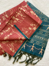 SOFT TUSSAR SILK SAREE WITH BEAUTIFUL PRINT WITH ATTRACTIVE PALLU AND CONTRAST PALLU  WITH TASSAL