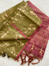 SOFT TUSSAR SILK SAREE WITH BEAUTIFUL PRINT WITH ATTRACTIVE PALLU AND CONTRAST PALLU  WITH TASSAL