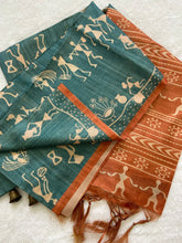 SOFT TUSSAR SILK SAREE WITH BEAUTIFUL PRINT WITH ATTRACTIVE PALLU AND CONTRAST PALLU  WITH TASSAL