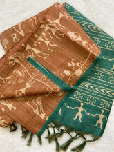 SOFT TUSSAR SILK SAREE WITH BEAUTIFUL PRINT WITH ATTRACTIVE PALLU AND CONTRAST PALLU  WITH TASSAL