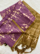 SOFT TUSSAR SILK SAREE WITH BEAUTIFUL PRINT WITH ATTRACTIVE PALLU AND CONTRAST PALLU  WITH TASSAL