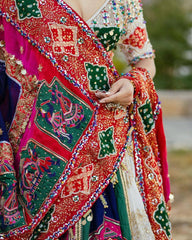 WHITE MULTICOLOUR DESIGNER LEHNGHA CHOLI WITH MIRROR WORK ATTACHED DUPATTA