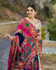 WHITE MULTICOLOUR DESIGNER LEHNGHA CHOLI WITH MIRROR WORK ATTACHED DUPATTA