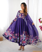 PURE SOFT ORGANJA SILK FABRIC FULLY FLAIR KALI PATTERN AND CANVAS PATTA WITH DUPPTA SET ,PENT READY TO WEAR