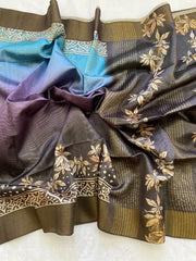SOFT TUSSAR SILK SAREE WITH BEAUTIFUL PRINT WITH ATTRACTIVE PALLU AND CONTRAST PALLU  WITH TASSAL