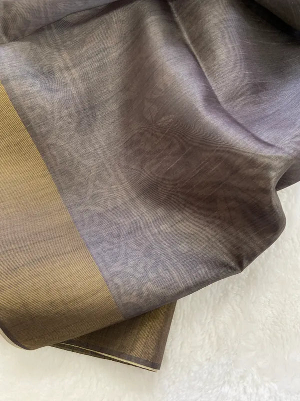SOFT TUSSAR SILK SAREE WITH BEAUTIFUL PRINT WITH ATTRACTIVE PALLU AND CONTRAST PALLU  WITH TASSAL