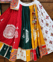 Multi White Lehenga Choli With Mirror Work And Attached Yellow Dupatta