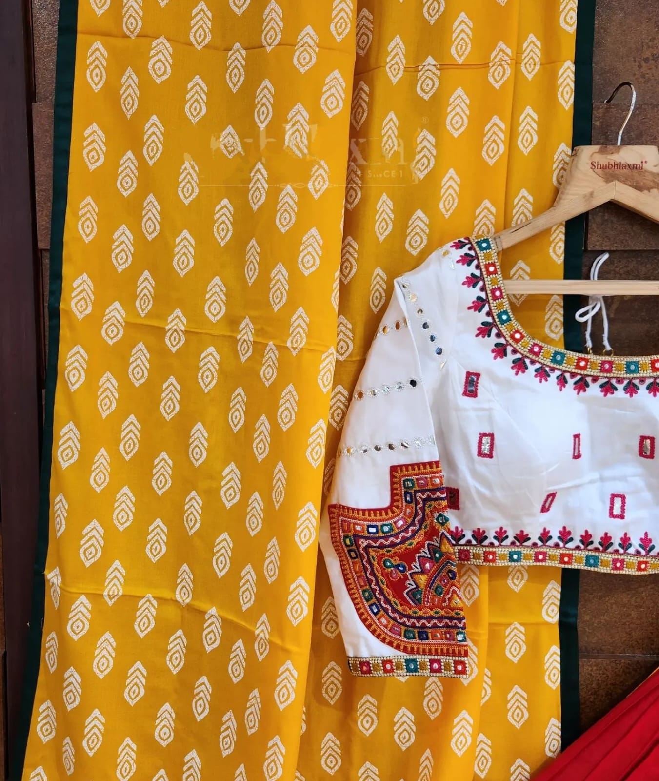 Multi White Lehenga Choli With Mirror Work And Attached Yellow Dupatta