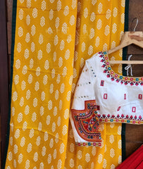 Multi White Lehenga Choli With Mirror Work And Attached Yellow Dupatta