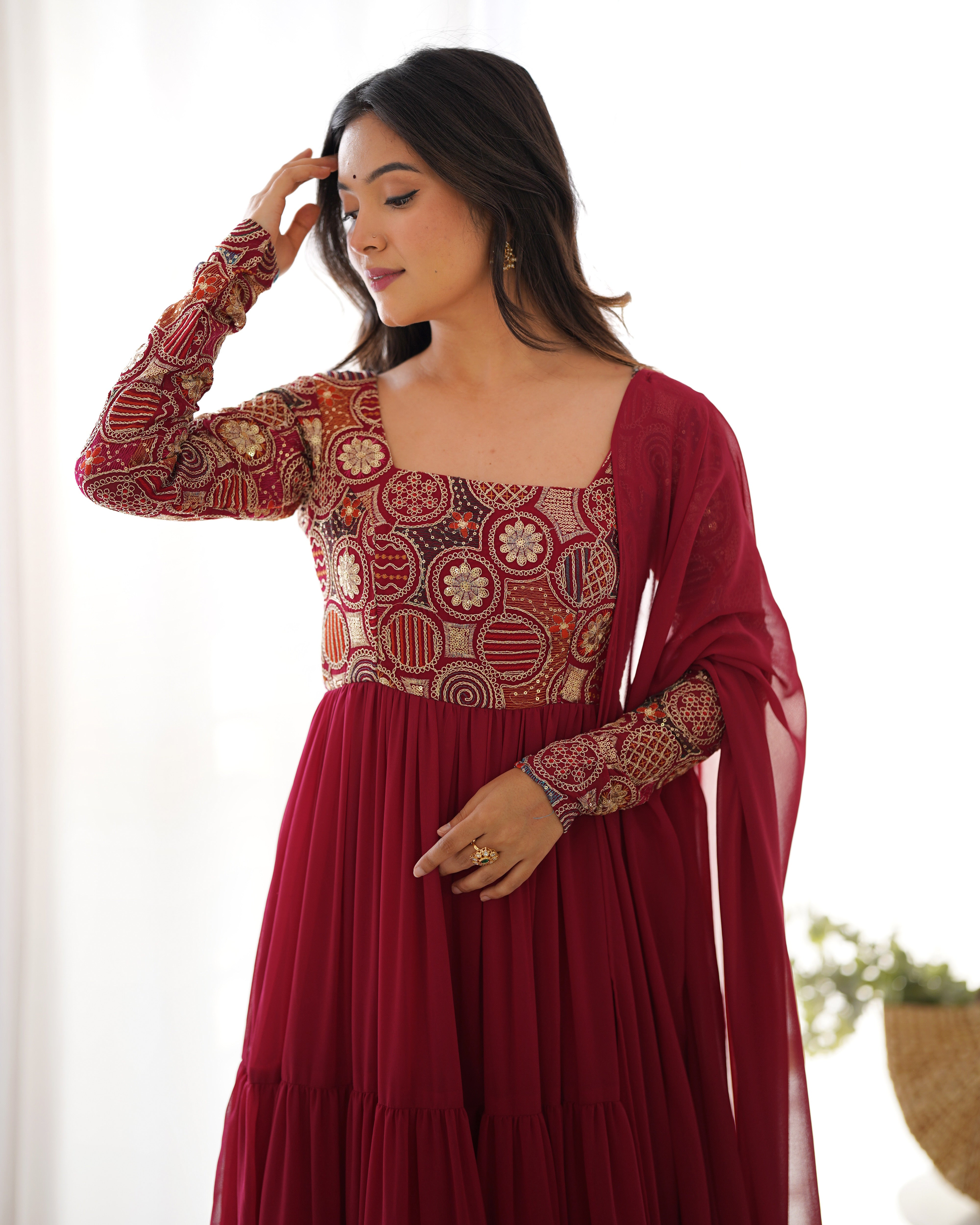 HEAVY PURE SOFT FOX GEORGETTE FABRIC FULLY FLARE ANARKALI,WITH DUPPTA SET,PENT READY TO WEAR