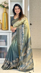 SOFT TUSSAR SILK SAREE WITH BEAUTIFUL PRINT WITH ATTRACTIVE PALLU AND CONTRAST PALLU  WITH TASSAL