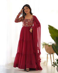 HEAVY PURE SOFT FOX GEORGETTE FABRIC FULLY FLARE ANARKALI,WITH DUPPTA SET,PENT READY TO WEAR