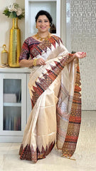 SOFT TUSSAR SILK SAREE WITH BEAUTIFUL PRINT WITH ATTRACTIVE PALLU AND CONTRAST PALLU  WITH TASSAL