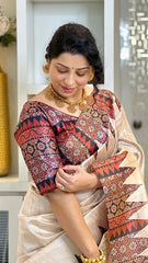 SOFT TUSSAR SILK SAREE WITH BEAUTIFUL PRINT WITH ATTRACTIVE PALLU AND CONTRAST PALLU  WITH TASSAL