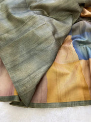 SOFT TUSSAR SILK SAREE WITH BEAUTIFUL PRINT WITH ATTRACTIVE PALLU AND CONTRAST PALLU  WITH TASSAL