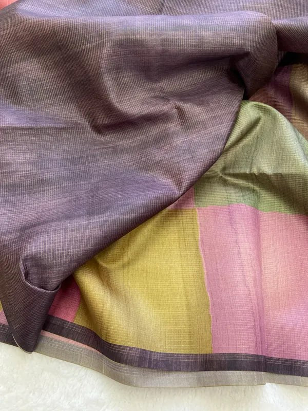 SOFT TUSSAR SILK SAREE WITH BEAUTIFUL PRINT WITH ATTRACTIVE PALLU AND CONTRAST PALLU  WITH TASSAL