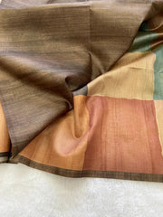 SOFT TUSSAR SILK SAREE WITH BEAUTIFUL PRINT WITH ATTRACTIVE PALLU AND CONTRAST PALLU  WITH TASSAL