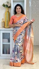 SOFT TUSSAR SILK SAREE WITH BEAUTIFUL PRINT WITH ATTRACTIVE PALLU AND CONTRAST PALLU  WITH TASSAL