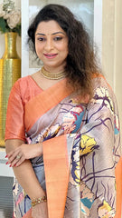 SOFT TUSSAR SILK SAREE WITH BEAUTIFUL PRINT WITH ATTRACTIVE PALLU AND CONTRAST PALLU  WITH TASSAL