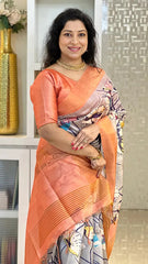 SOFT TUSSAR SILK SAREE WITH BEAUTIFUL PRINT WITH ATTRACTIVE PALLU AND CONTRAST PALLU  WITH TASSAL