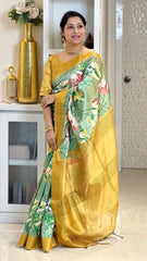 SOFT TUSSAR SILK SAREE WITH BEAUTIFUL PRINT WITH ATTRACTIVE PALLU AND CONTRAST PALLU  WITH TASSAL