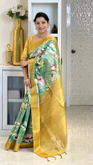 SOFT TUSSAR SILK SAREE WITH BEAUTIFUL PRINT WITH ATTRACTIVE PALLU AND CONTRAST PALLU  WITH TASSAL