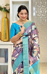 SOFT TUSSAR SILK SAREE WITH BEAUTIFUL PRINT WITH ATTRACTIVE PALLU AND CONTRAST PALLU  WITH TASSAL