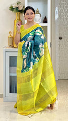 SOFT TUSSAR SILK SAREE WITH BEAUTIFUL PRINT WITH ATTRACTIVE PALLU AND CONTRAST PALLU  WITH TASSAL
