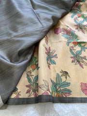SOFT TUSSAR SILK SAREE WITH BEAUTIFUL PRINT WITH ATTRACTIVE PALLU AND CONTRAST PALLU  WITH TASSAL