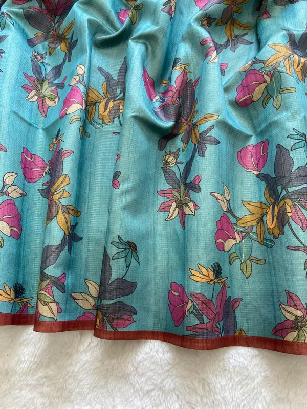 SOFT TUSSAR SILK SAREE WITH BEAUTIFUL PRINT WITH ATTRACTIVE PALLU AND CONTRAST PALLU  WITH TASSAL